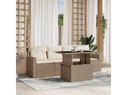 Vidaxl 5 Pcs Conjunto De Sofás P/ Jardim Com Almofadões Vime Pe Bege