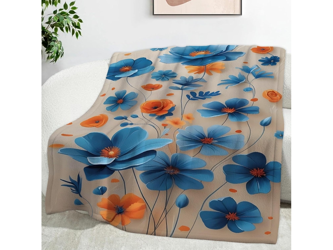 Manta Listrada com Estampa Floral de Desenho Animado 130x150 Cm Multifuncional Macia e Aconchegante em Flanela