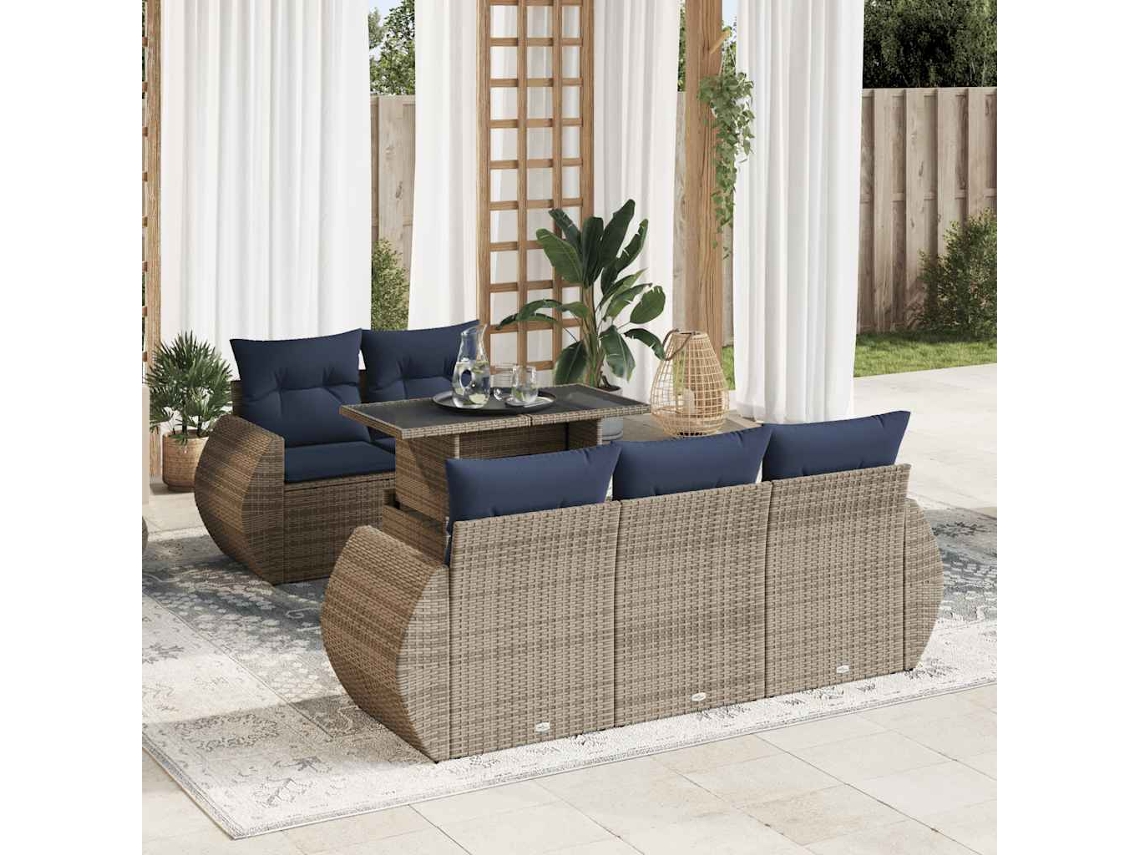 Vidaxl 6 Pcs Conjunto Sofás Jardim Com Almofadões Pe/acácia Cinzento