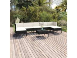 Vidaxl 8 Pcs Conjunto Lounge De Jardim C/ Almofadões Vime Pe Preto