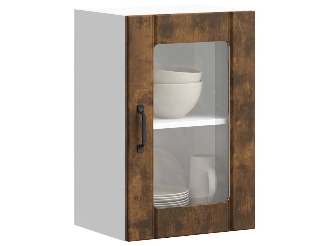 Vidaxl Armário De Parede De Cozinha Porta Vidro Lucca Carvalho Fumado