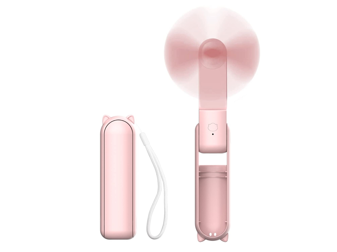 Ventilador Portátil Dobrável 2 Em 1 Rosa, Com Bateria Externa, Recarregável Via Usb, Para Viagens, Shows E Maquiagem De Cílios - Verão