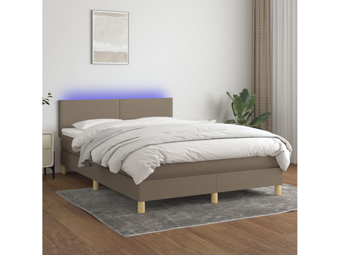 Vidaxl Cama Box Spring Colchão/led 140x190cm Tecido Cinza-acastanhado