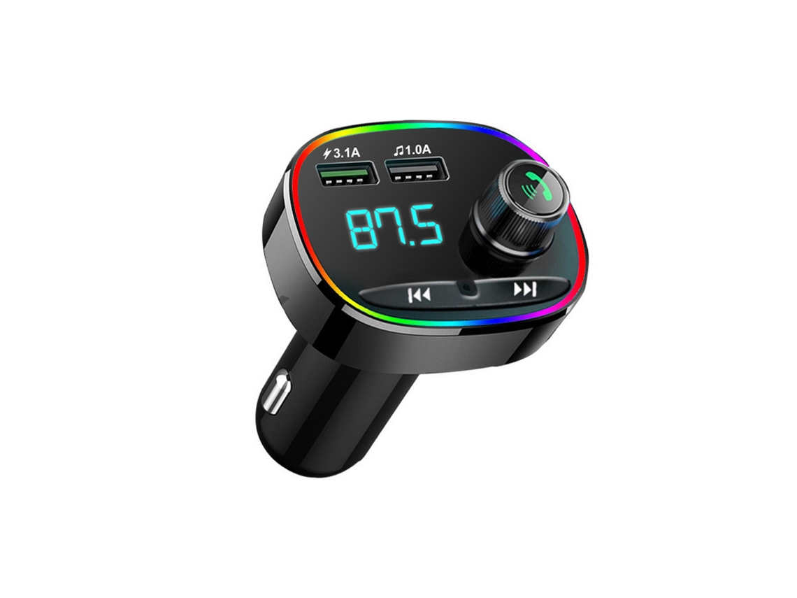 Transmissor Fm YIZHOOD V9 Adaptador de Rádio Bluetooth Mp3 Led 5V / 3.1A Dual Usb Controle Remoto Carregamento de Telefone Preto