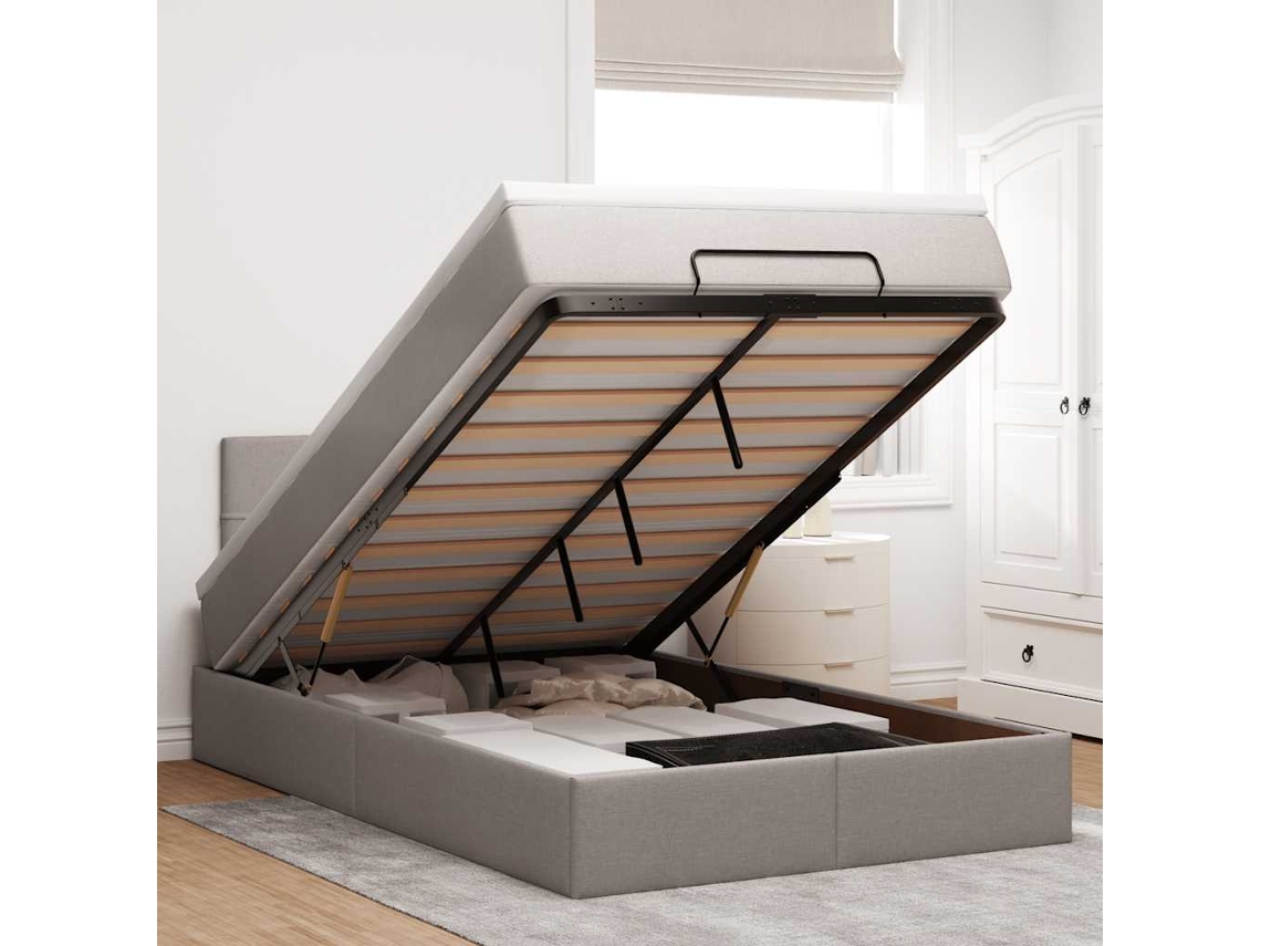 Moldura De Cama Otomana Vidaxl Com Tecido Cinza 120x200cm