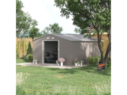 Abrigo De Jardim Metal 12,4 M² Galpão De Ferramentas Aço Galvanizado Com Portas De Correr E Fundação, 340x386x200 Cm, Cinza Escuro