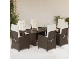 Vidaxl 7 Pcs Conjunto Jantar P/ Jardim C/ Almofadões Vime Pe Castanho