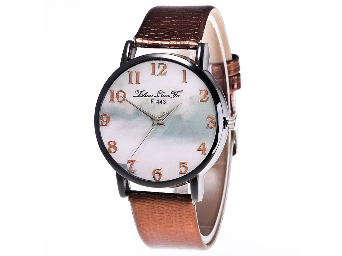 Relógio Feminino de Quartzo com Pulseira de Couro Pu Estilo Clássico Dial Numérico Café