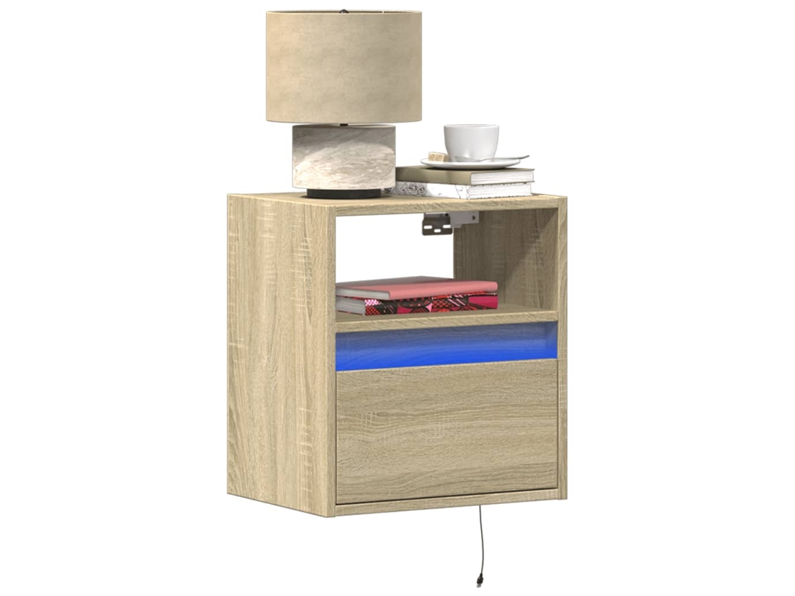 Vidaxl Mesa De Cabeceira De Parede Com Luzes Led Carvalho Sonoma