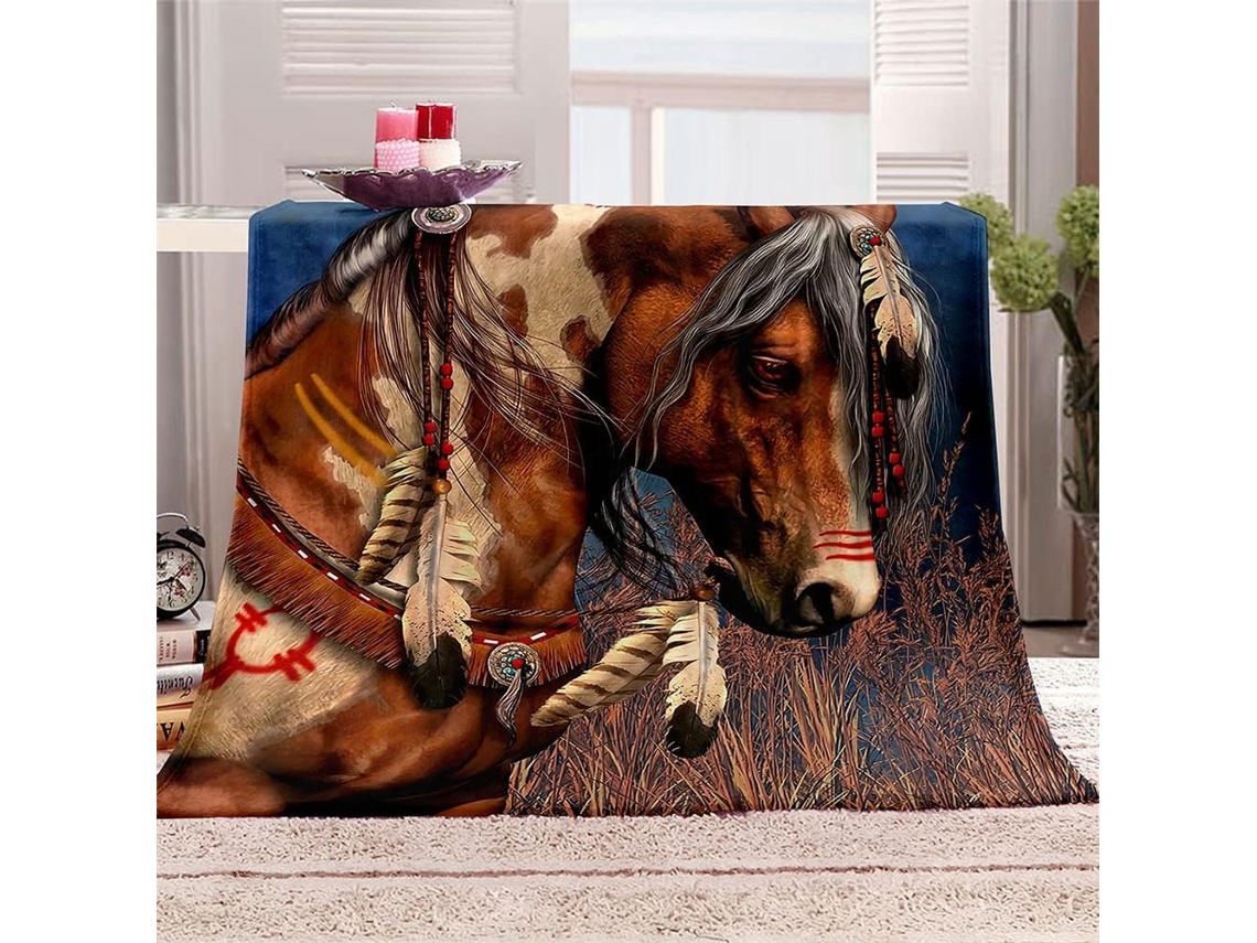 Manta de Flanela Fansu Estampa 3d Cavalos Colcha Inverno Macia e Fofa Microfibra para Sofá Adequada Adultos Cr