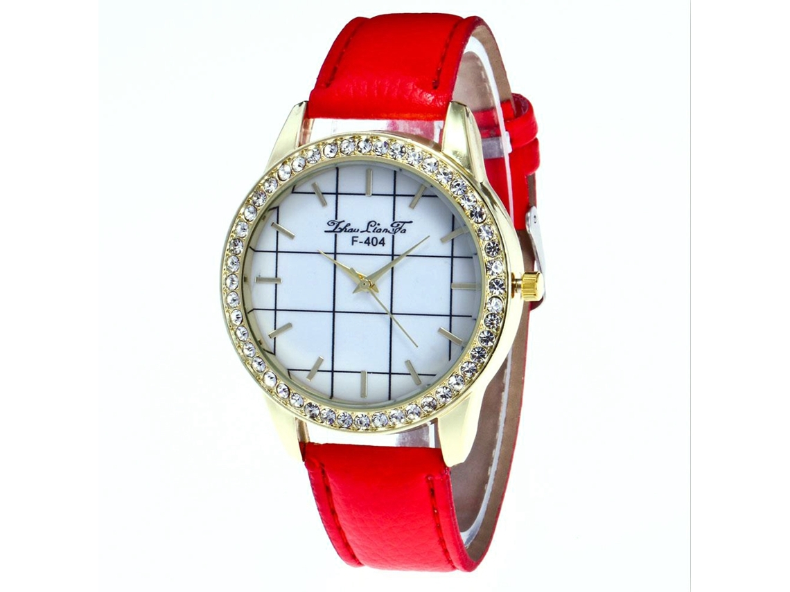 Relógio de pulso feminino casual Zhoulianfa com quartzo e diamantes vermelhos.