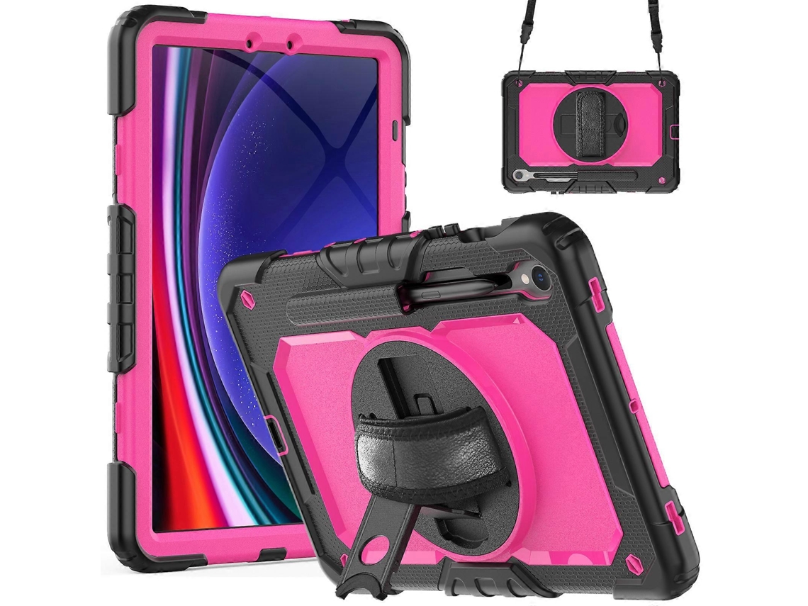 Capa de silicone para PC com suporte, capa antipoeira e película de tecido PET para Samsung Galaxy Tab S9, branco/rosa (X710 X716B X718U)