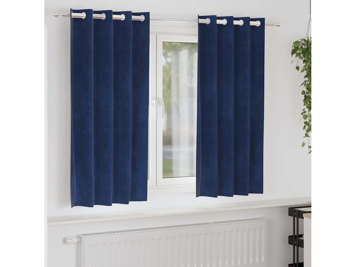Vidaxl Cortinas Opacas 2 Unid. Azul Escuro 140 X 175 Cm Veludo
