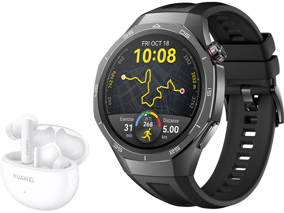 Bundle Smartwatch HUAWEI Watch GT5 Pro 46MM Preto + Auriculares HUAWEI Freebuds 5i Branco