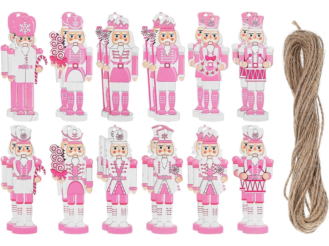 Conjunto 24 Enfeites Natal Madeira Formato Quebra Nozes Figuras Soldadinhos 8 Pendurar Árvore Ornamentos GOKOCO