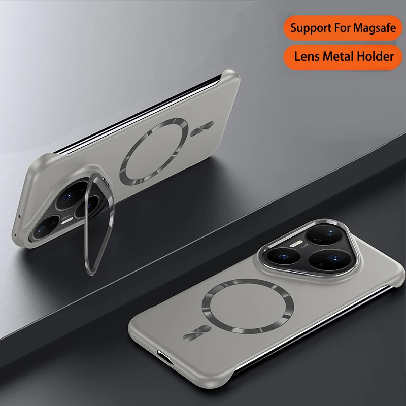 Capa Magnética Sem Moldura Para Celular (huawei Pura 80 Cinza Tailandês), Material De Policarbonato Rígido Fosco.