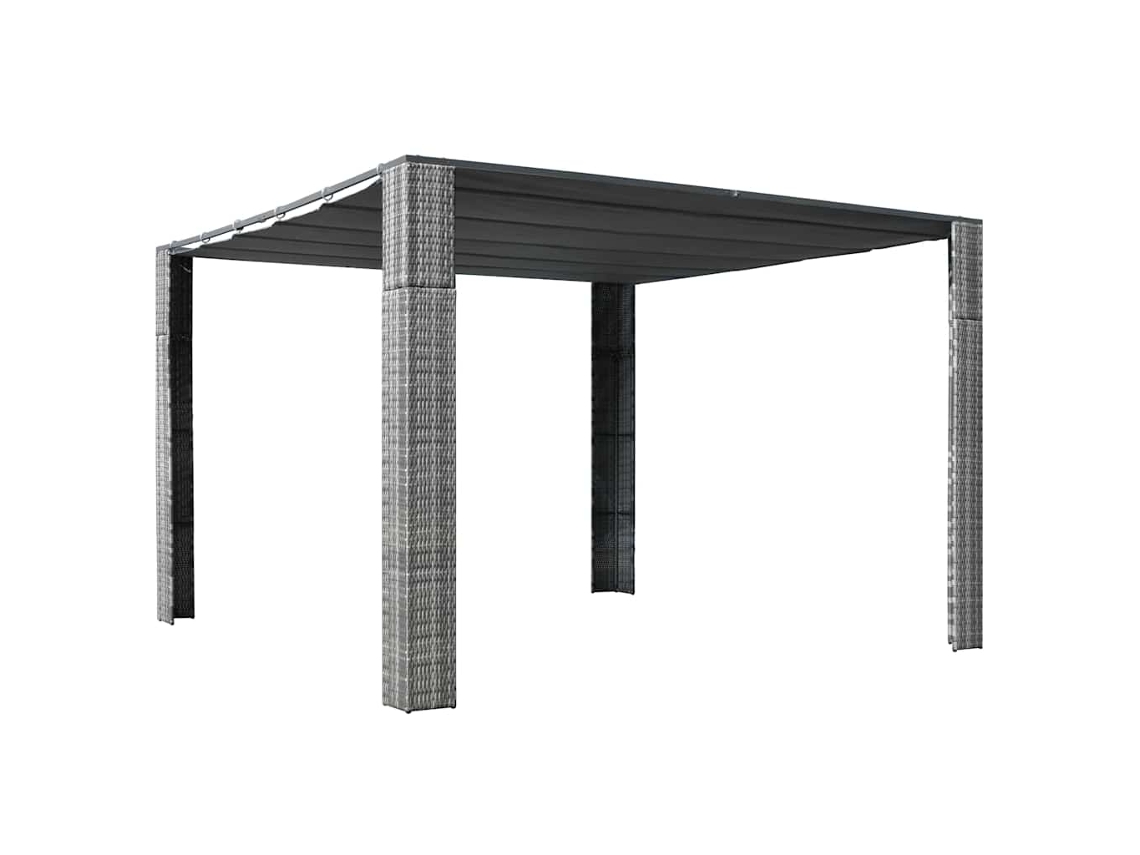 Vidaxl Gazebo Ccom Teto Em Vime Pe 300x300x220 Cm Cinzento E Antracite