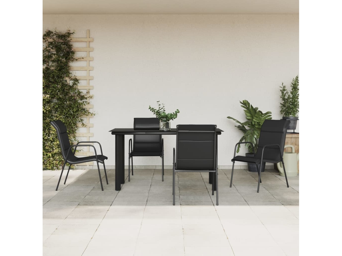 Conjunto 5 Pcs De Jantar Para Jardim Aço E Textilene Preto Dkd Home Decor