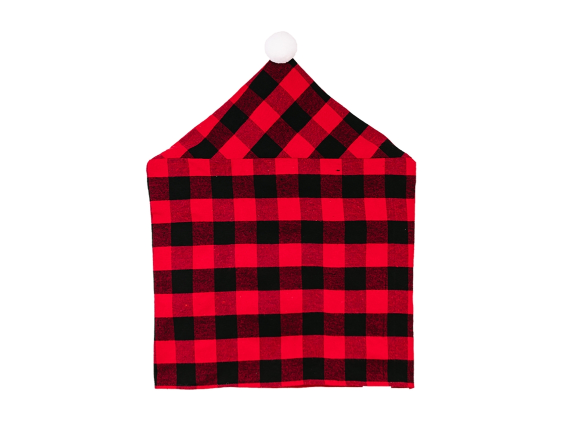 Capa de Cadeira Xadrez Vermelho e Preto com Pompons LAXISCREED