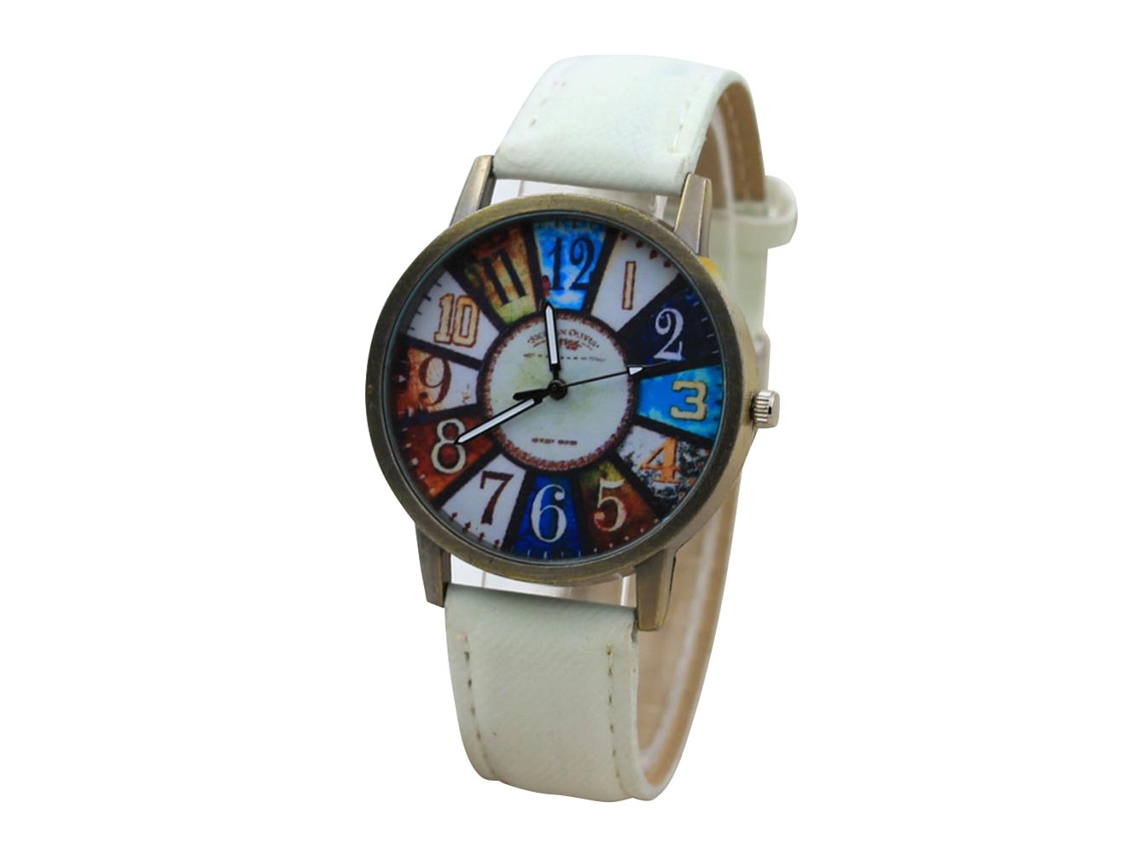 Reloj De Pulsera De Cuero Pu Retro Simple Con Brújula Fashionable Blanco