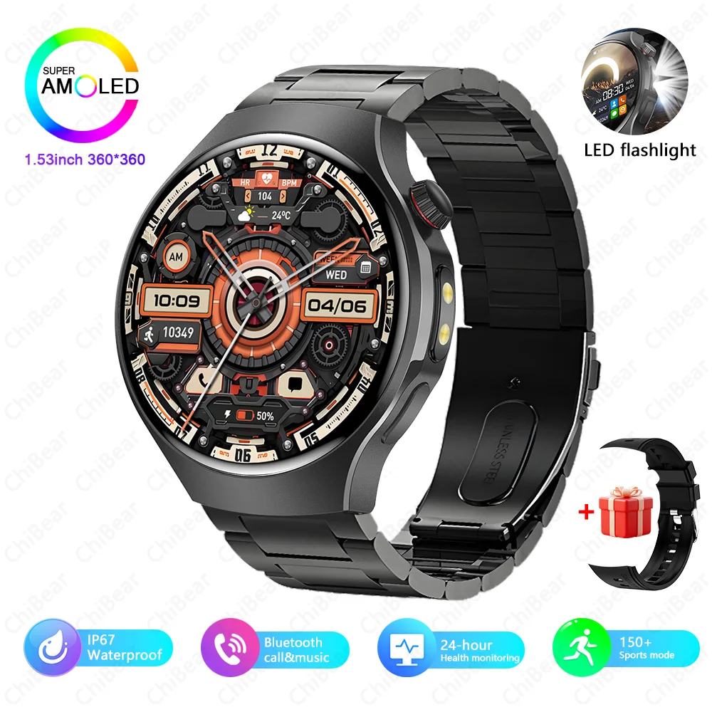 (aço Preto) Smartwatch Masculino Para Ciclismo, Corrida, Fitness, Resistente À Água, Luz Led, Chamadas Bluetooth