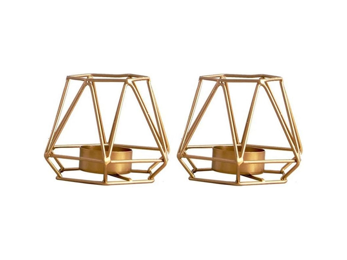 Set De 2 Portavelas De Metal Hexagonal Geométrico, Portavelas De Hierro Hueco Para Velas Tea Light