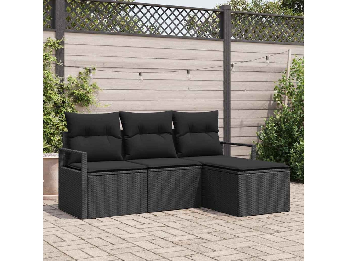 Vidaxl Conjunto De Sofás 4 Unid. Preto Vime Pe