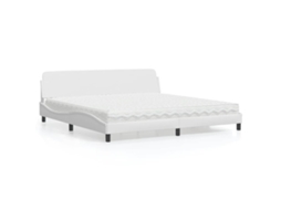 Vidaxl Cama Com Colchão Dover 200x200 Cm Couro Artificial Branco