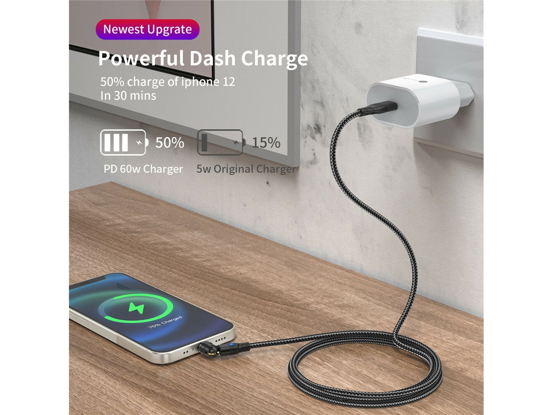 Cabo Magnético Uslion Pd60w Type-c Para Type-c/ip/micro Com Carregamento Rápido E Transmiss?o De Dados, Com 1 M/2 M De Comprimento