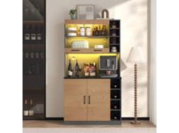 Küchenschrank 100x47x187cm, Buffet Led, Kabellöcher, Holz, Platz Für Mikrowelle, Verstellbare Ablagen-hm
