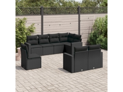 Vidaxl 8 Pcs Conjunto Sofás De Jardim Com Almofadões Vime Pe Preto