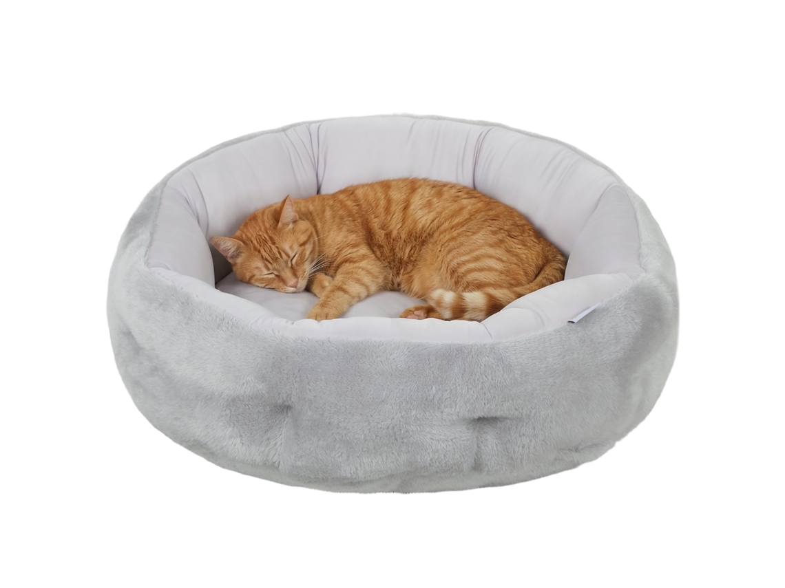 Cama Reversível para Gatos. Cama para Gatos e Cães Pequenos Dentro de Casa. Cama Redonda com Saliência de Apoio. Cinza Claro Ge