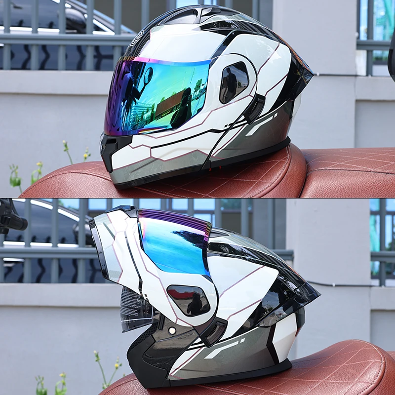 Capacete Modular Para Motocicleta (l)dot Em Abs Com Viseiras Duplas Articuladas