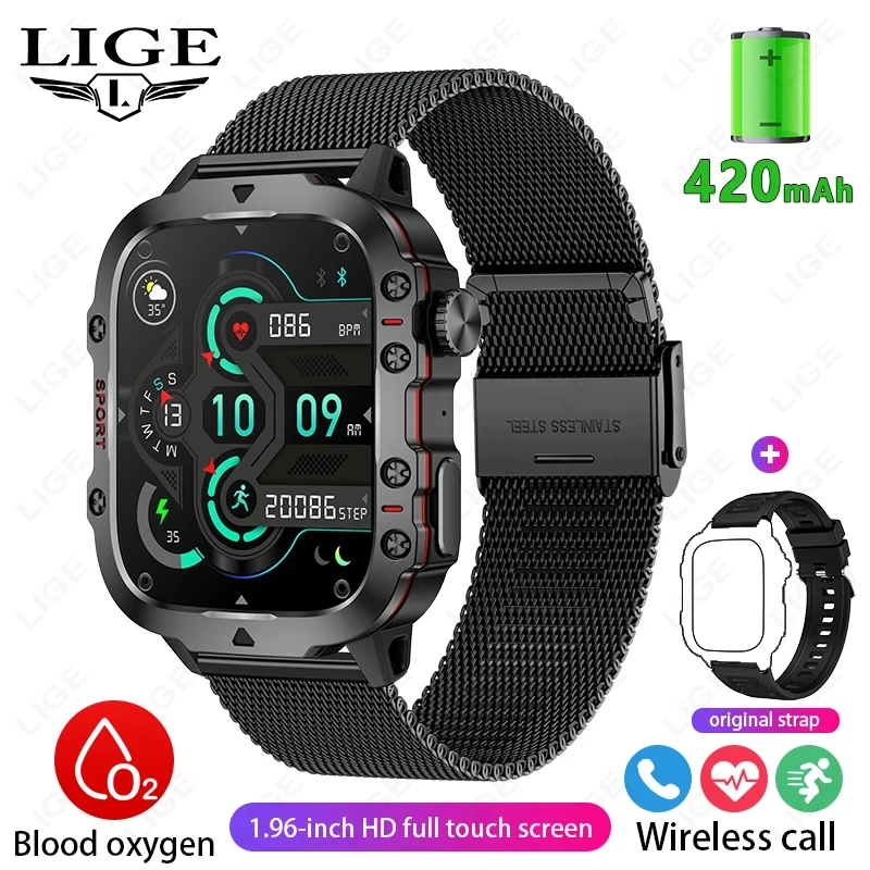 (pulseira De Malha Preta) Smartwatch Com Monitor De Saúde, Tela De 1,81 Polegadas E Suporte Para Chamadas Bluetooth.