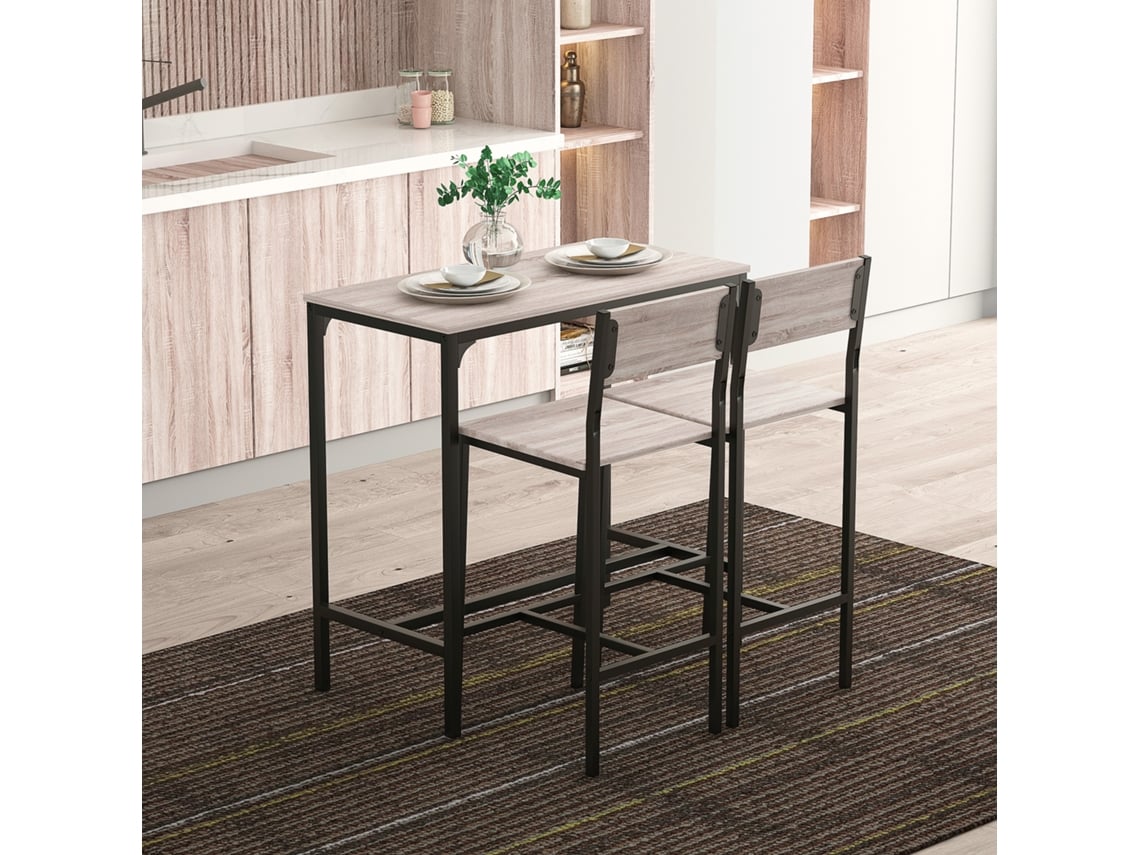 Conjunto De Mesa E 2 Cadeiras, Acabamento Natural