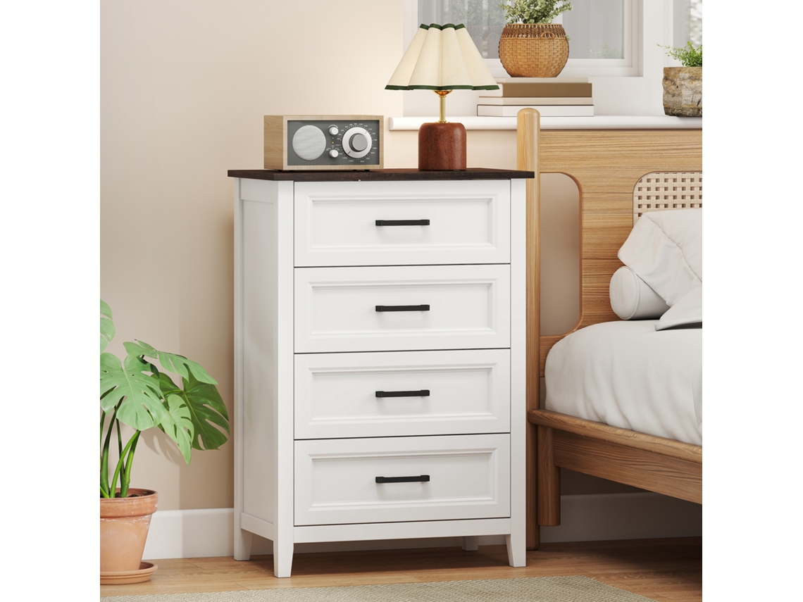 Comoda De Quarto Estreita E Alta Com Superfície Efeito Madeira Gaveteiro Para Espaços Pequenos 60x35x87 Cm Branco