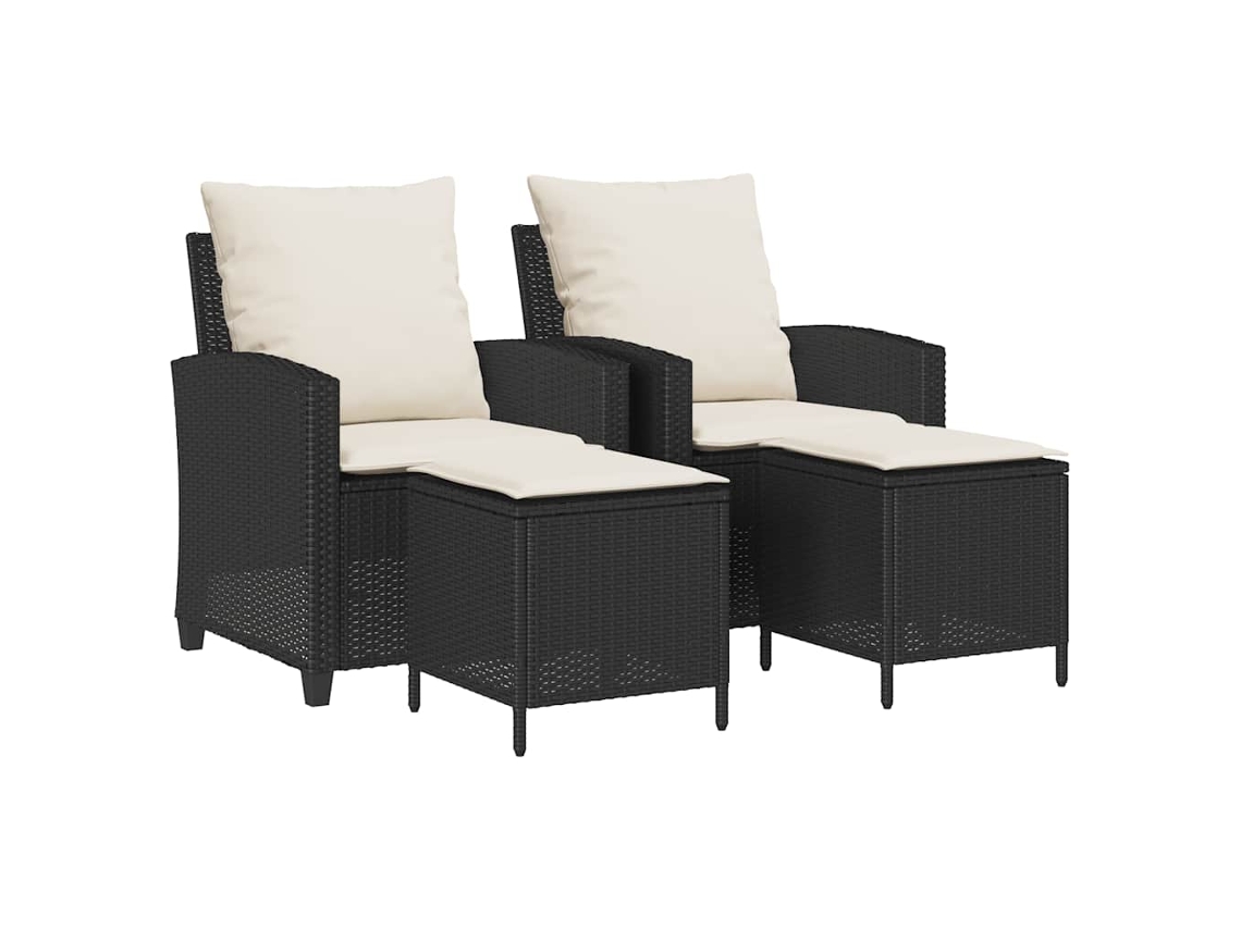 Conjunto de Sofás para Jardim com 4 Peças e Almofadões Vime Pe Preto MAISON EXCLUSIVE