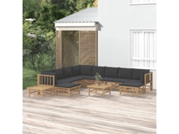 Vidaxl 12pcs Conj. Lounge De Jardim Bambu C/ Almofadões Cinza-escuro