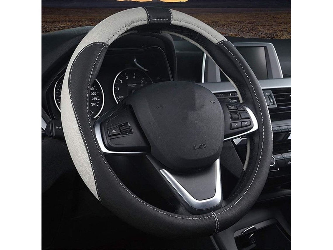 Protector Volante Coche Microfibra Cuero 38cm, Duradero, Transpirable, Talla Universal 15 Pulgadas, Apto Para La Maioria De Coches