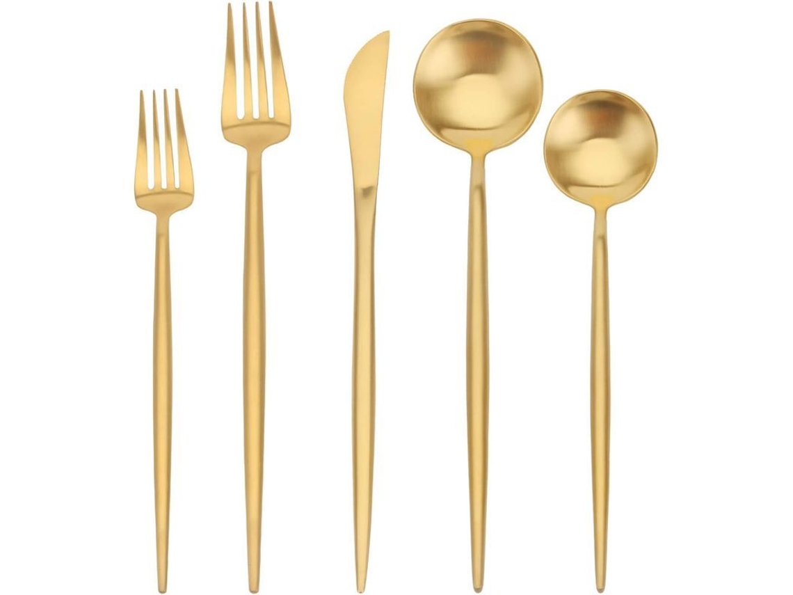 Omni-set De Cubiertos De 5 Piezas De Acero Inoxidable 18/12 Satinado, Diseño Elegante Para Hogar Y Restaurante, Dorado