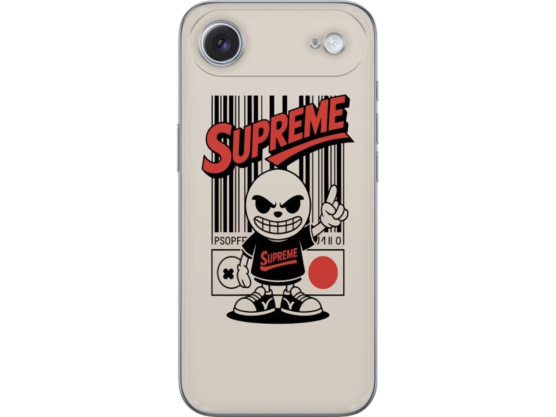 Capa Para Celular Compatível Com Apple Iphone Air. Personagem De Desenho Animado Com Um Grande Sorriso Em Frente A Um Código De Barras E Tipografia Ve