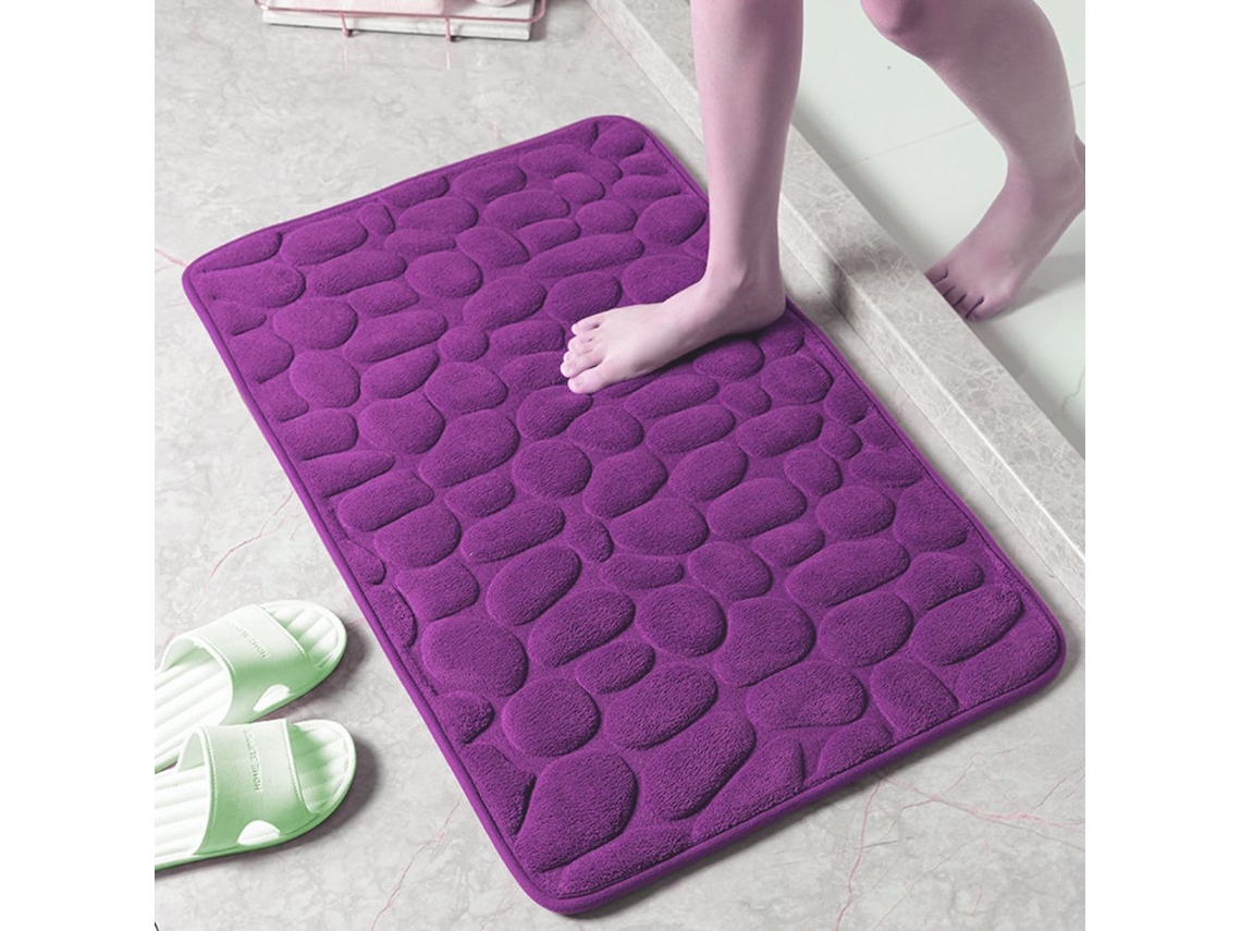 Tapete de Banheiro Antiderrapante , com Estampa de Pedra, em Tecido Não Tecido, Altamente Absorvente e Lavável. MDUG (roxo)