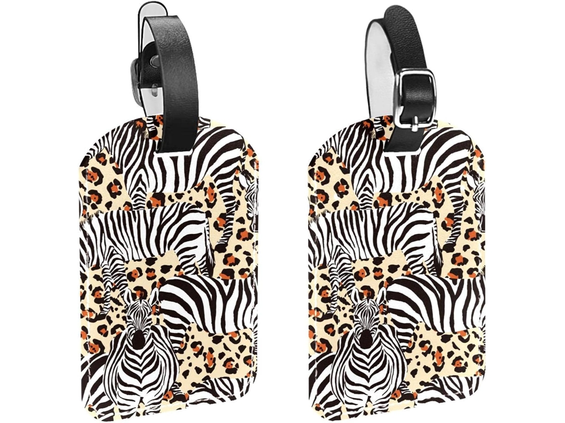 Conjunto De 2 Etiquetas Bagagem Em Imitação Couro Com Estampa Leopardo