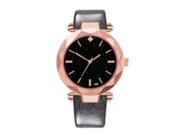 Relógio de pulso analógico de quartzo moderno com pulseira de PU para mulheres e homens (preto)