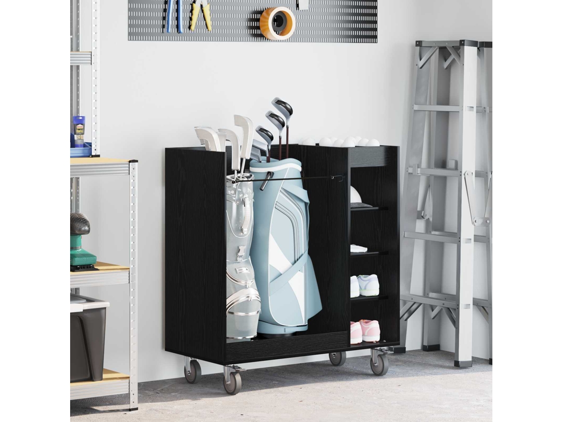 Vidaxl Armário De Golfe Com Roda Liso Carvalho Preto 90 X 45 X 98 Cm