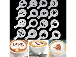 16 Pçs/Lote Estênceis para Café com Leite Cappuccino Barista Arte Moldes para Espanador de Bolo Acessórios para Café