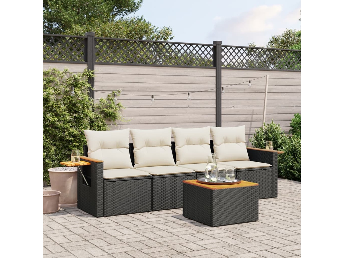 5 Pcs Conjunto Sofás De Jardim Com Almofadões Vime Pe Preto Dkd Home Decor
