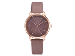 Relógio de Pulso Feminino Simples de Quartzo com Pulseira de Couro Pu Bege