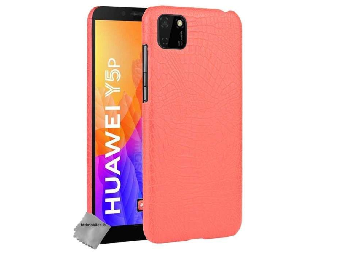 Capa Dura De Imitação De Couro De Crocodilo Para Huawei Y5p Vidro Temperado - Vermelho