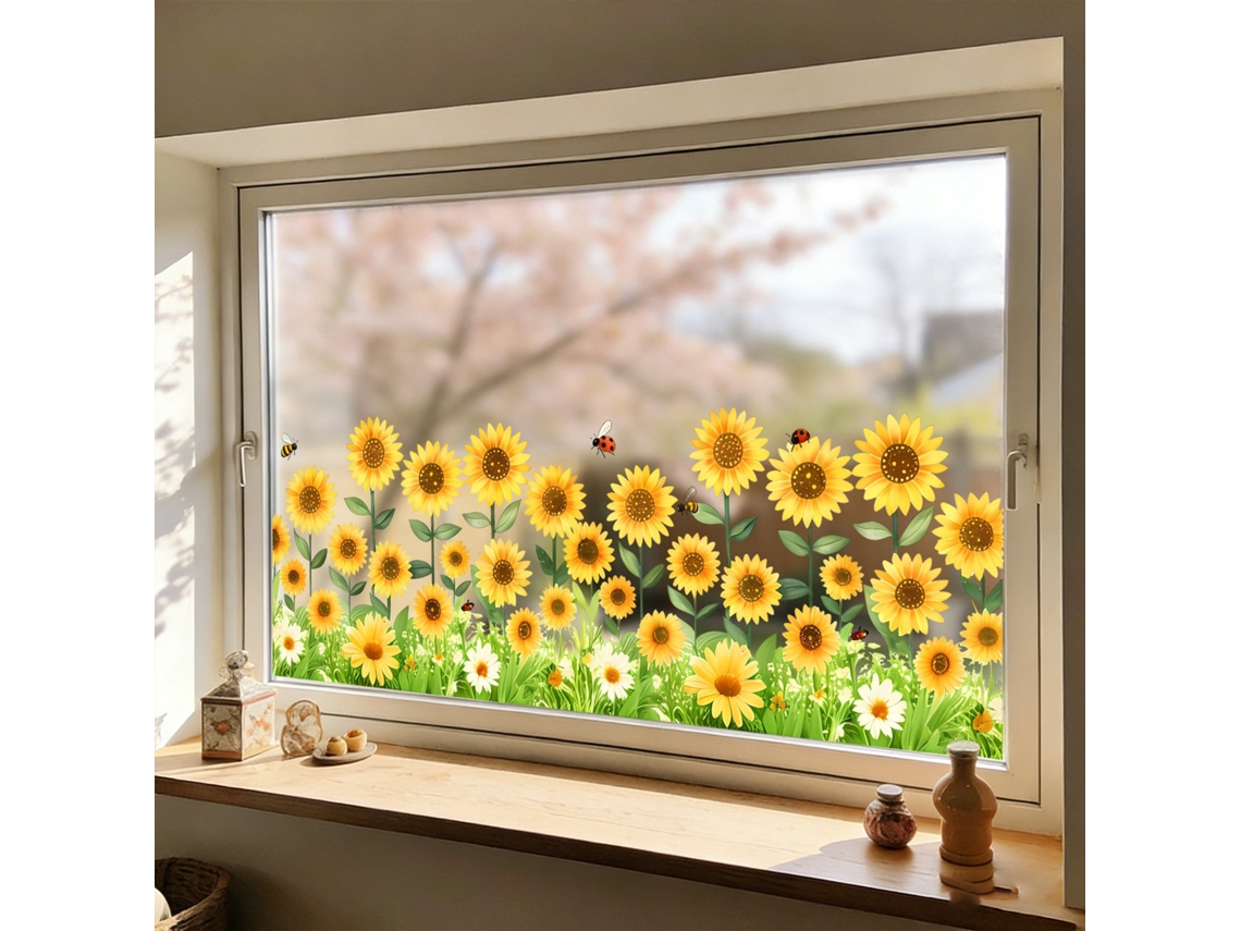 Adesivo De Girassol Para Janela, Película Removível De Adsorção Eletrostática, Adequado Para Decoração De Interiores (29*76 Cm).